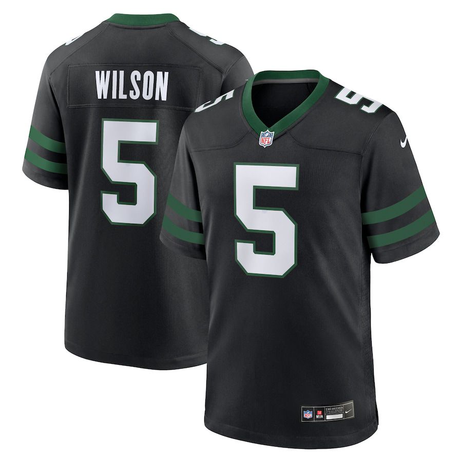 Men New York Jets 5 Garrett Wilson Nike Legacy Black Alternate Game NFL Jersey